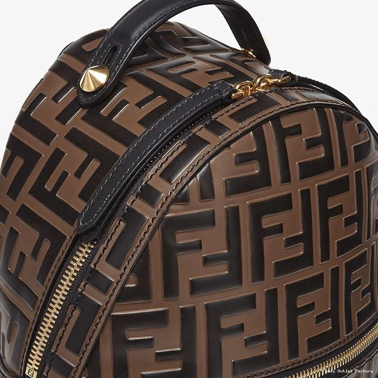 Vintage HOT Nappa Brown Fendi In Mini FF Motif Backpack Leather 0802